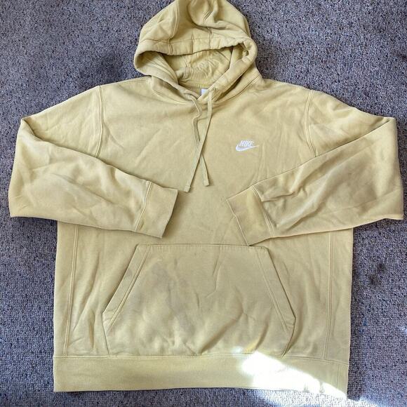 Y2K Nike Embroidery Logo Hoodie Unisex L YellowMustard Pullover Pocket Drawstrin - Picture 6 of 8